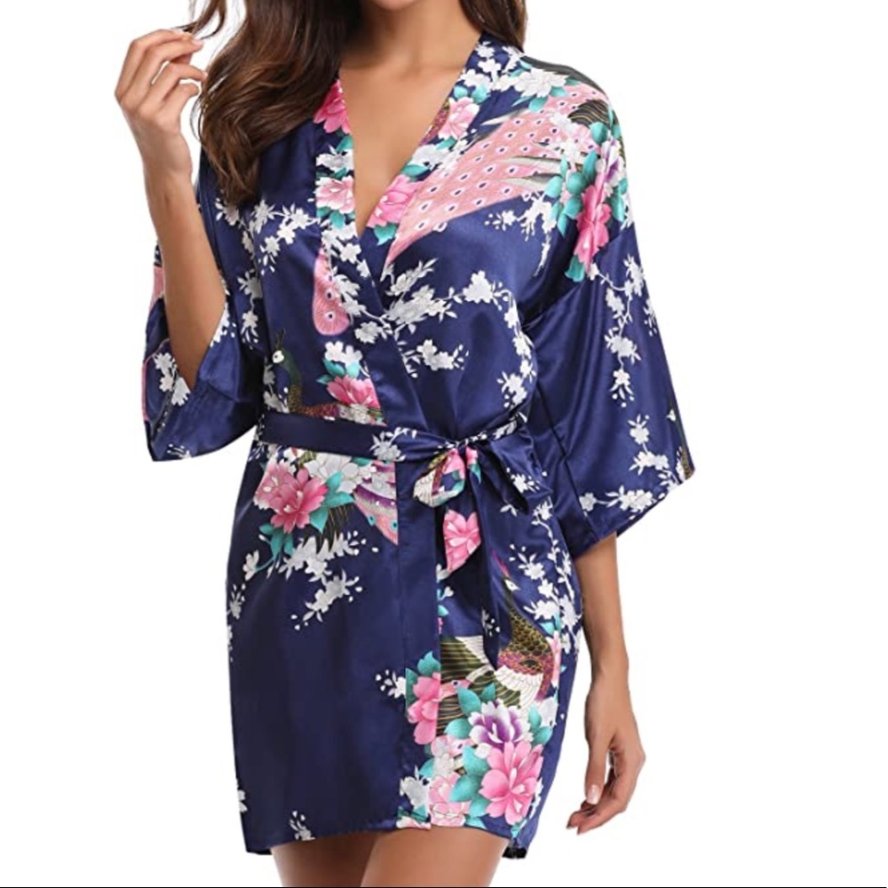Satin Peacock Kimono Robe